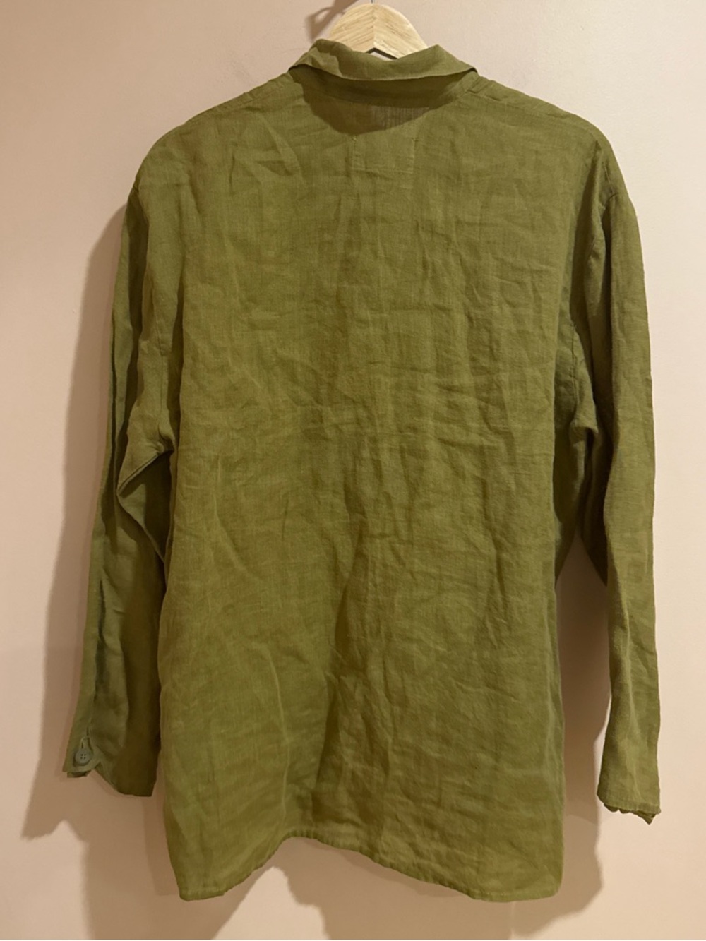 Flax Olive Green Linen Button-Up Shirt Jacket - Picture 2 of 3